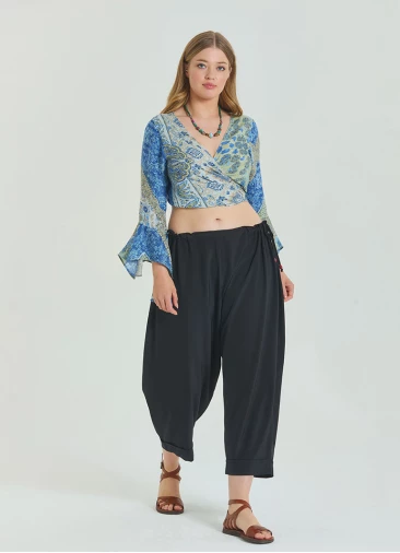 Adjustable Waist Black Women's Plus Size Trousers with Rope Detail 4622